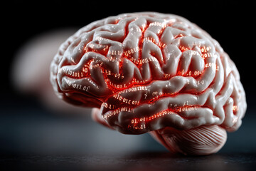 A glowing human brain with binary codes inside
