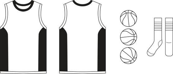 T-shirt flat basketball template jersey mockup outline isolated sport background clothing tee flat sketch
