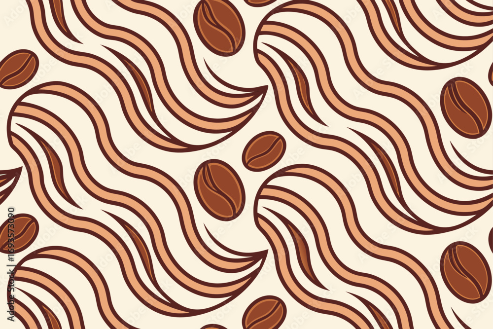 Poster seamless pattern of wavy lines and coffee beans background