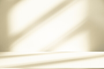 Wall interior background, studio and backdrops show products. with leaf shadow leaf from window color green and white. background for text insertion and presentation of product	