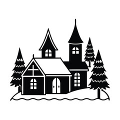 Fototapeta premium christmas village silhouette vector art on white background 