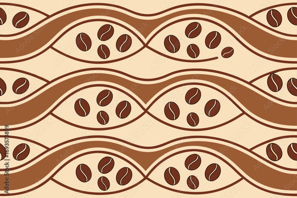 Poster wavy horizontal pattern with coffee beans lines