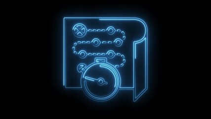 Neon glowing project timeline with stopwatch animation against black background time management concept