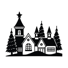 Obraz premium christmas village silhouette vector art on white background 