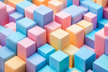 Fototapeta premium Colorful Cubes Abstract Geometric Pattern in Soft Pastel Colors for Creative Design