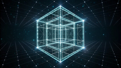 Futuristic Digital Cube Structure in a Grid Network abstract technology Halloween