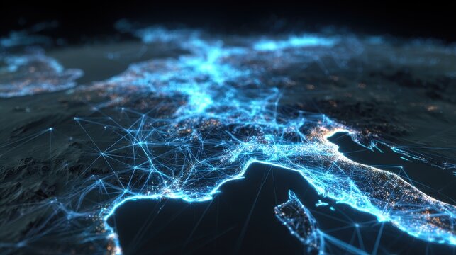 Digital Network Over Europe: Futuristic Data Visualization Concept. - Powered by Adobe