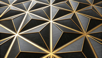 Geometric Halloween Black and Gray Panels with Gold Edges in a Starburst Pattern abstract background