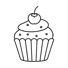 cute cupcake with cherry outline vector on white background 