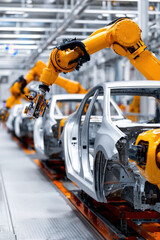 Robotic arms assembling cars in smart factory