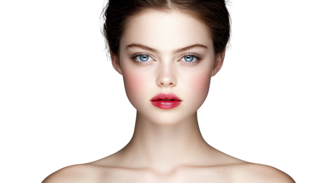 Portrait of a Young Woman with Smooth Skin and Striking Blue Eyes Showcasing Modern Beauty Trends and Makeup Styles