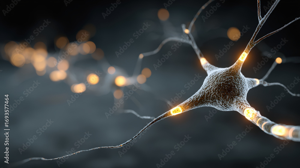 Poster neural network neuron synapse axon dendrite signal glow abstract science biology