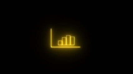 Glowing business graph chart icon on black background. graph chart sign. neon business growth and success concept icon.