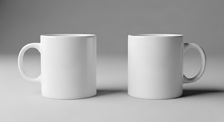 Fototapeta premium Two White Mugs on Gray Background.