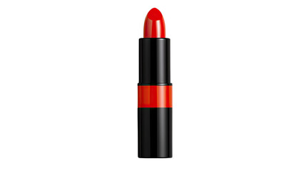 Fototapeta premium Bright Red Lipstick in Sleek Black Tube on White Background for Beauty and Cosmetic Promotions