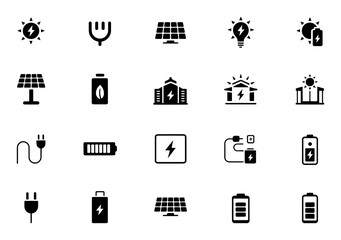 Collection of Icons Representing Renewable Energy and Electricity