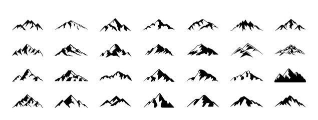 Collection of Black and White Mountain Silhouettes for Design