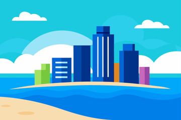 Obraz premium City skyline on island with ocean and sky