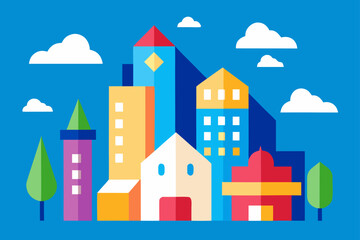 Fototapeta premium Colorful cityscape with buildings and trees