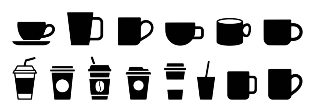 Collection of Black and White Coffee Cup and Mug Icons