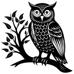 Owl on tree silhouette illustration