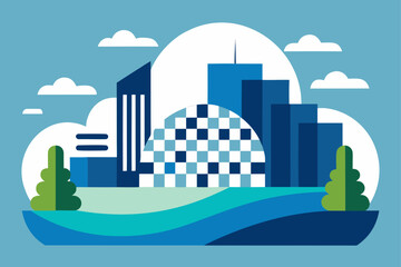 Obraz premium Stylized cityscape with blue buildings art