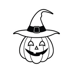 funny jack o lantern totem with witch hat on white background 