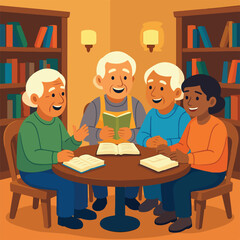 Older Persons Participating in Book Club at Library for International Day of Older Persons