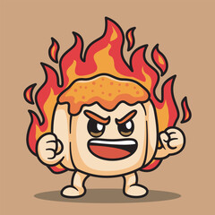 Cartoon Mentai Dumpling Character Surrounded by Fire

