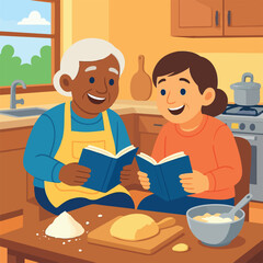 Elderly Man Baking Cookies with Granddaughter for International Day of Older Persons