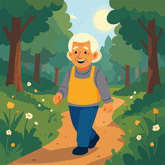 Older Woman Walking in Nature Reserve for International Day of Older Persons