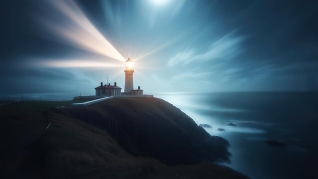Lighthouse beams at night - Powered by Adobe