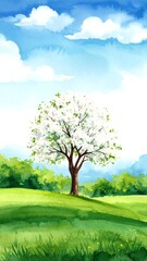 Obraz premium Spring landscape with blooming tree