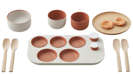 Modern Plate Set with Bowls and Wooden Utensils for Stylish Dining and Entertaining at Home or in Outdoor Settings