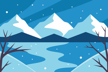 Obraz premium Winter landscape with mountains and lake