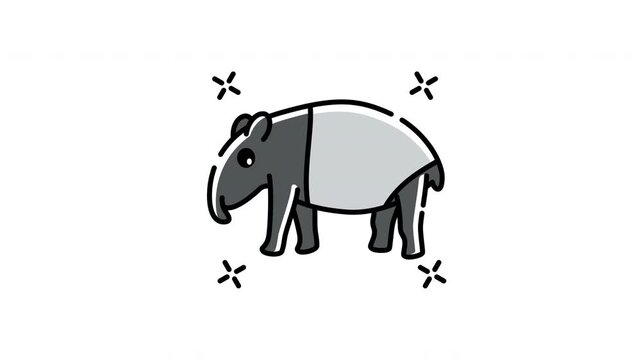 Cute tapir icon animation cute tapir animation shows a sparkling plus sign surrounded tapir cheerfully standing still.