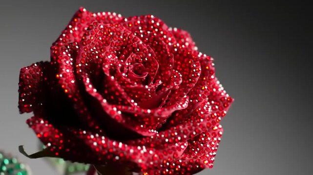 Red rose decorated with sparkling crystals