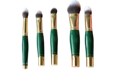 Set of Five Professional Makeup Brushes with Green Handles and Soft Bristles for Flawless Application and Blending