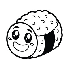 happy sushi roll cartoon vector on white background 