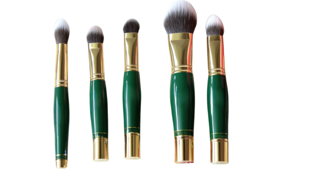 Set of Five Professional Makeup Brushes with Green Handles and Soft Bristles for Flawless Application and Blending