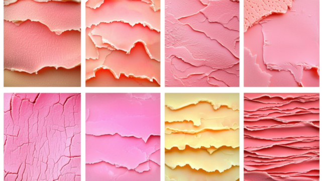 Textured layers of pink and yellow paint showing peeling and abstract patterns for creative design projects