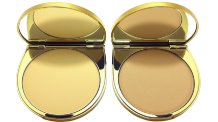 Elegant compact makeup case with reflective mirrors and foundation shades for flawless beauty and skincare routines