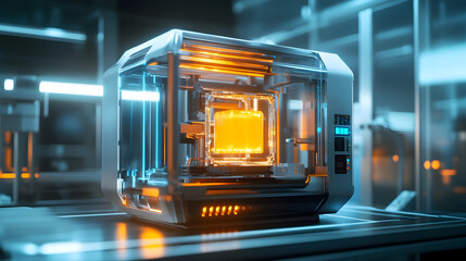 Futuristic 3d printer in a high tech laboratory setting for innovation and research