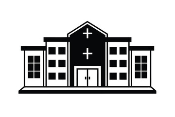 hospital building silhouette vector art on white background 