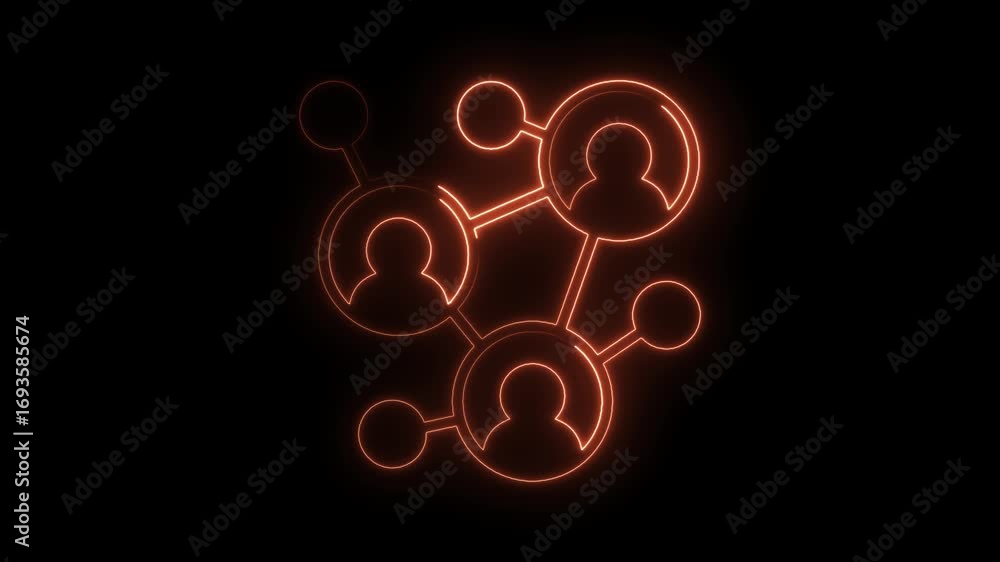 Poster glowing connection icons animation representing social media network or collaboration system on blac