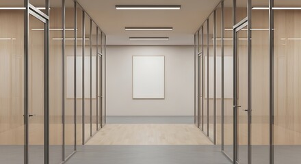 Fototapeta premium Modern Office Hallway with Glass Partitions.
