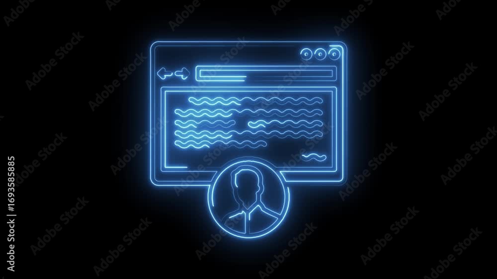 Aufkleber Digital user profile interface with glowing neon outlines on a black background