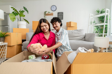 Asian transgender woman and male partner moving to new house together.