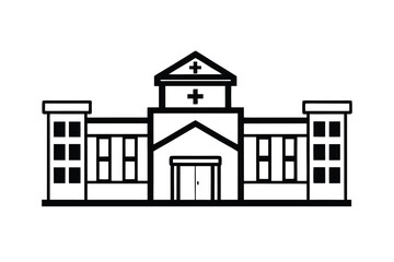 hospital building silhouette vector art on white background 