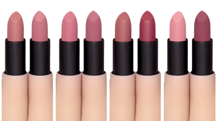 Aesthetic Display of Shades and Colors of Lipsticks in Tubes on a White Background for Beauty and Makeup Themes